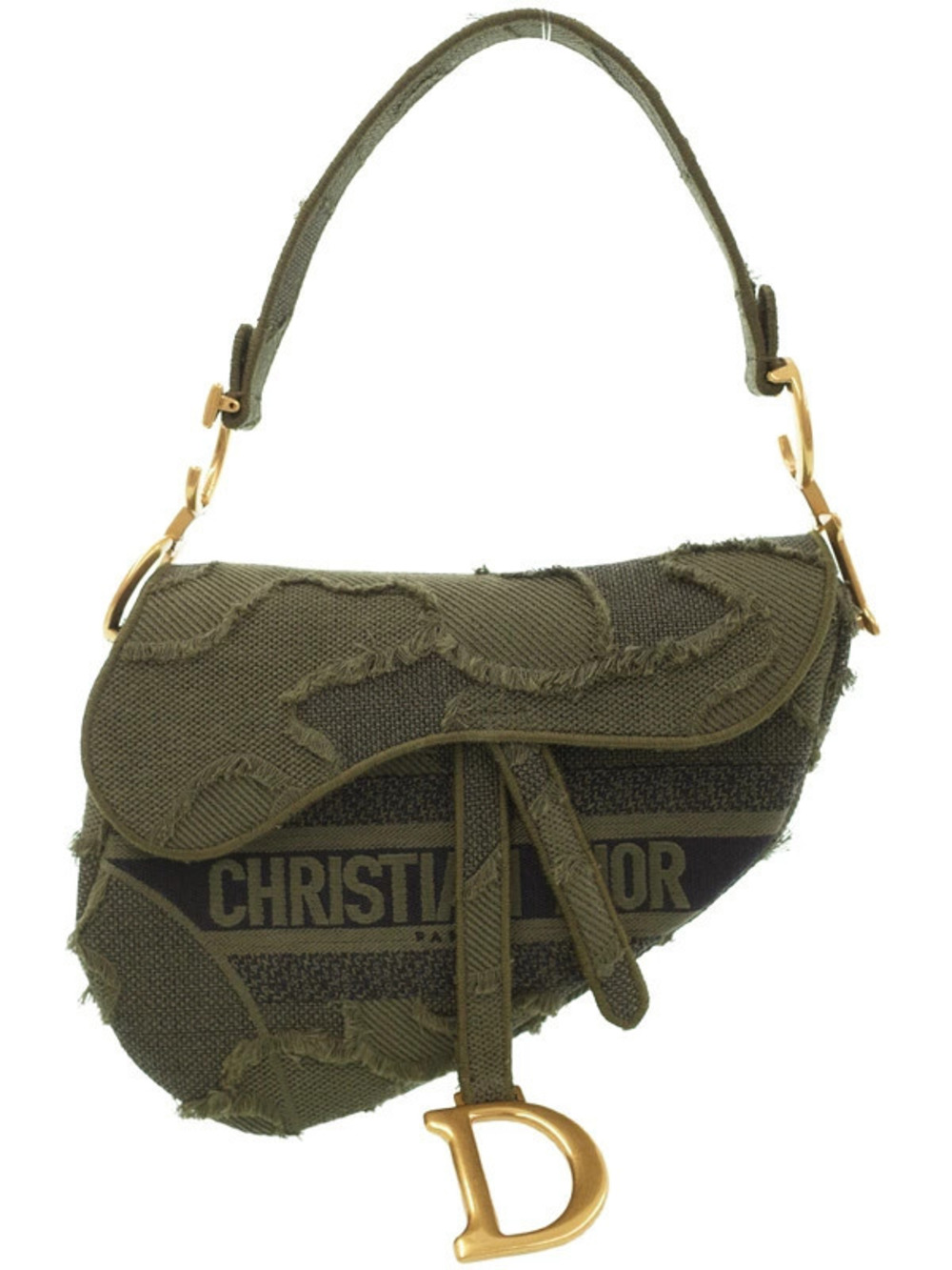 Christian Dior Embroidered Camouflage Saddle Bag canvas Green